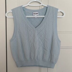 Sun-deh Light Blue Cable Knit Vest 47% wool 39%cotton